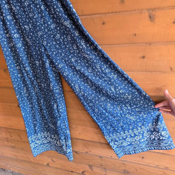 Free People Wild Heart Printed Wide Leg Pant Cotton Linen 8 Side Zip High Rise - Picture 5 of 7